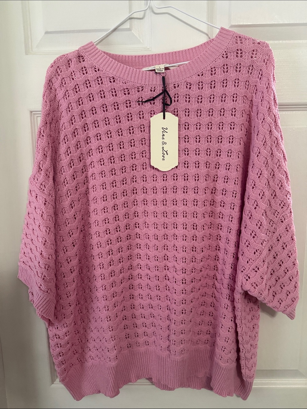 NWT Pine & Love Pink Pointelle Open Knit Sweater Large L Boutique